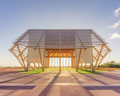japanese joinery shapes adjaye associates' record-setting timber pavilion in barbados