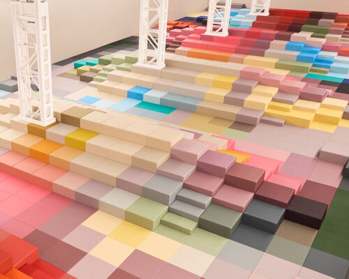 marc newson's colorful pixel boxes set the stage for FENDI's SS26 runway show