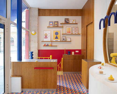 parisian patisserie ABRA frames pastries against geometric floors and bold primary colors